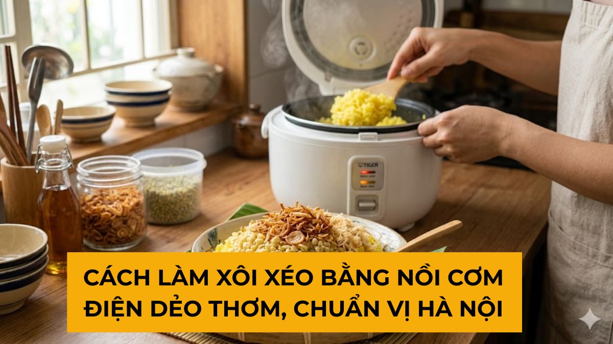 Cách làm xôi xéo bằng nồi cơm điện dẻo thơm, chuẩn vị Hà Nội